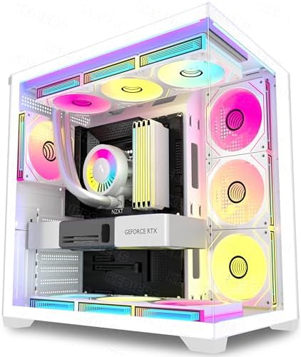 KEDIERS PC CASE 7 ARGB Fans Pre Installed  Mid Tower ATX PC Case with Panoramic Tempered Glass  Gaming Computer Case 360MM RAD Support White K4