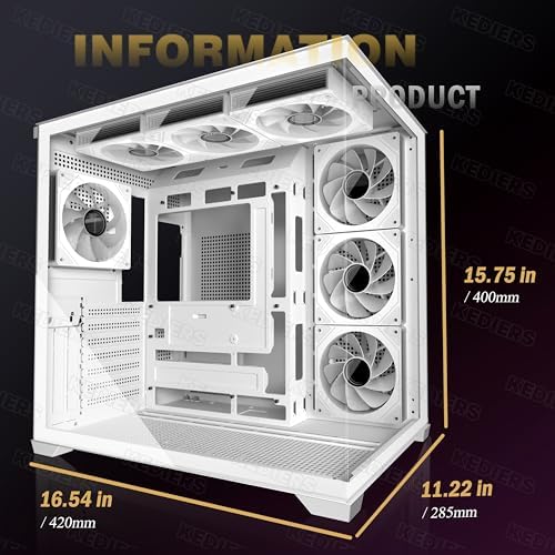 KEDIERS PC CASE 7 ARGB Fans Pre Installed  Mid Tower ATX PC Case with Panoramic Tempered Glass  Gaming Computer Case 360MM RAD Support White K4