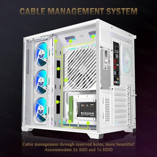 KEDIERS PC CASE 7 ARGB Fans Pre Installed  Mid Tower ATX PC Case with Panoramic Tempered Glass  Gaming Computer Case 360MM RAD Support White K4