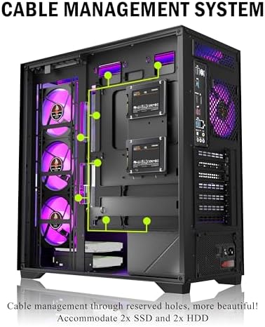 KEDIERS PC CASE ATX 7 PWM ARGB Fans Pre Installed  Type C Mid Tower Computer Case with Full View Dual Tempered Glass  Gaming PC Case Black P4