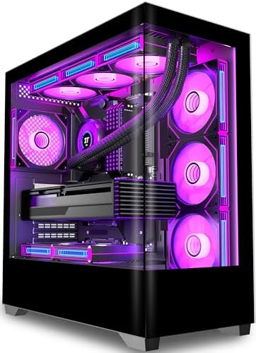 KEDIERS PC CASE ATX 7 PWM ARGB Fans Pre Installed  Type C Mid Tower Computer Case with Full View Dual Tempered Glass  Gaming PC Case Black P4