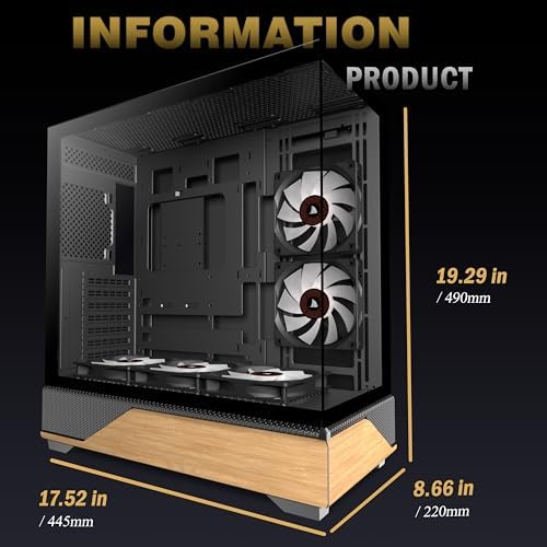 KEDIERS PC CASE ATX 5 PWM ARGB Fans Pre Installed  Type C Mid Tower Computer Case with Full View Dual Tempered Glass  Printed Walnut Wood Panels Support 360mm Radiator Gaming PC Case Black New P6