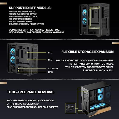 KEDIERS PC CASE ATX 5 PWM ARGB Fans Pre Installed  Type C Mid Tower Computer Case with Full View Dual Tempered Glass  Printed Walnut Wood Panels Support 360mm Radiator Gaming PC Case Black New P6