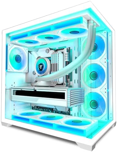 KEDIERS PC CASE ATX 5 PWM ARGB Fans Pre Installed  Type C Mid Tower Computer Case with Full View Dual Tempered Glass  Printed Walnut Wood Panels Support 360mm Radiator Gaming PC Case Black New P6