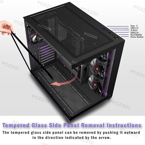KEDIERS PC CASE ATX 4 Fans Pre Installed  Type C Mid Tower Computer Case with Full View Dual Tempered Glass  Gaming PC Case Black K4