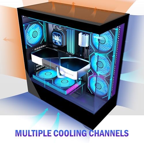 KEDIERS PC CASE ATX 7 PWM ARGB Fans Pre Installed  Type C Mid Tower Computer Case with Full View Dual Tempered Glass  Gaming PC Case Black P4