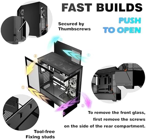 KEDIERS PC CASE ATX 7 PWM ARGB Fans Pre Installed  Type C Mid Tower Computer Case with Full View Dual Tempered Glass  Gaming PC Case Black P4
