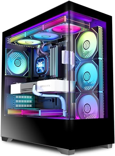 KEDIERS PC CASE ATX 7 PWM ARGB Fans Pre Installed  Type C Mid Tower Computer Case with Full View Dual Tempered Glass  Gaming PC Case Black P4