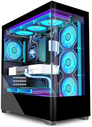 KEDIERS PC CASE ATX 7 PWM ARGB Fans Pre Installed  Type C Mid Tower Computer Case with Full View Dual Tempered Glass  Gaming PC Case Black P4