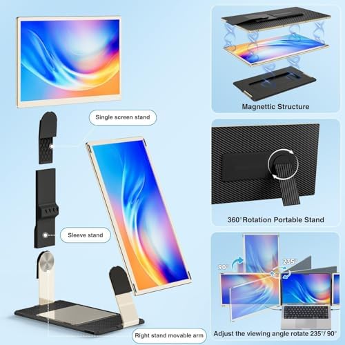 KEFEYA Laptop Screen Extender 15 6  FHD 1080P Portable Triple Monitor for Laptops 13 17 3  120  sRGB 235  Rotation Detachable Laptop Monitor Extender for Windows/Mac/Dex/Chrome/Surface  Plug n Play