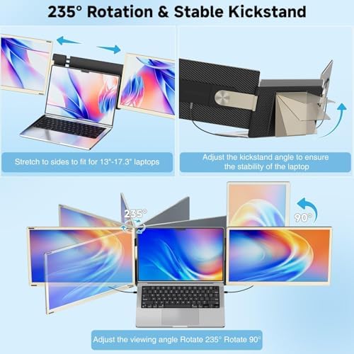 KEFEYA Laptop Screen Extender 15 6  FHD 1080P Portable Triple Monitor for Laptops 13 17 3  120  sRGB 235  Rotation Detachable Laptop Monitor Extender for Windows/Mac/Dex/Chrome/Surface  Plug n Play