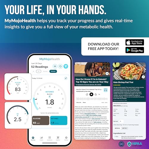 KETO MOJO GK  Bluetooth Glucose & Ketone Testing Kit   Free APP for Ketosis & Diabetes Support  20 Blood Test Strips  10 Each   Meter  20 Lancets  Lancing Device  and Control Solutions