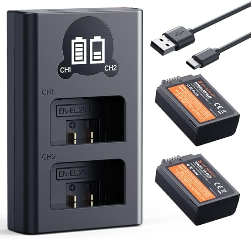 K&F CONCEPT 1600mAh EN EL25 Battery 2 Pack EN EL25A Battery and Dual LCD Battery Charger for Nikon Z50II  Z50  Z30  Z FC Camera MH 32 Battery Charger