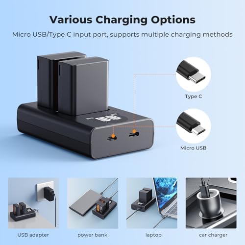K&F CONCEPT 1600mAh EN EL25 Battery 2 Pack EN EL25A Battery and Dual LCD Battery Charger for Nikon Z50II  Z50  Z30  Z FC Camera MH 32 Battery Charger