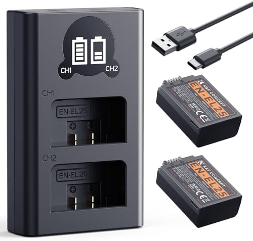 K&F CONCEPT 1600mAh EN EL25 Battery 2 Pack EN EL25A Battery and Dual LCD Battery Charger for Nikon Z50II  Z50  Z30  Z FC Camera MH 32 Battery Charger
