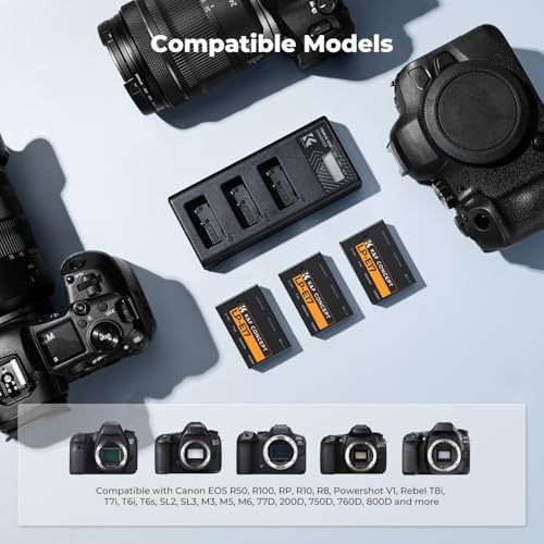 K&F CONCEPT 3 Pack LP E17 Battery and Upgraded 3 Slot LCD Charger Compatible with Canon EOS R50 R100 RP R10 R8  Powershot V1  T8i T7i T6i T6s SL2 SL3 M3 M5 M6 200D 750D 760D 800D 8000D Camera