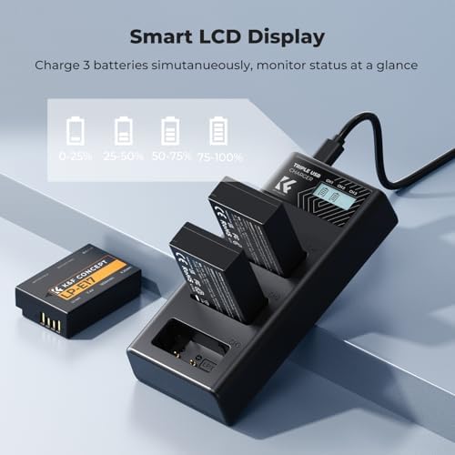 K&F CONCEPT 3 Pack LP E17 Battery and Upgraded 3 Slot LCD Charger Compatible with Canon EOS R50 R100 RP R10 R8  Powershot V1  T8i T7i T6i T6s SL2 SL3 M3 M5 M6 200D 750D 760D 800D 8000D Camera