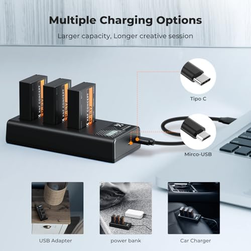 K&F CONCEPT 3 Pack LP E17 Battery and Upgraded 3 Slot LCD Charger Compatible with Canon EOS R50 R100 RP R10 R8  Powershot V1  T8i T7i T6i T6s SL2 SL3 M3 M5 M6 200D 750D 760D 800D 8000D Camera