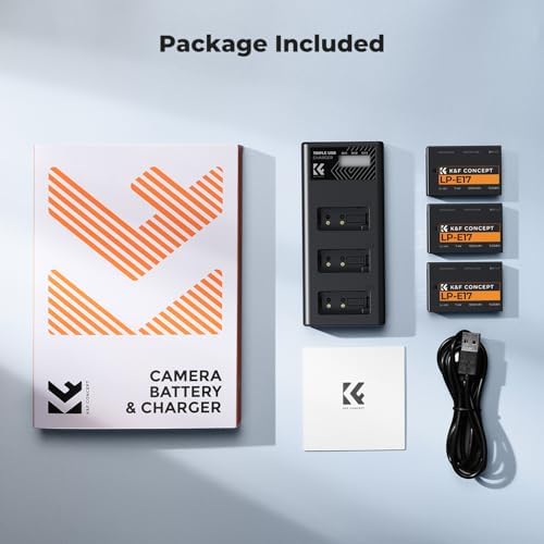 K&F CONCEPT 3 Pack LP E17 Battery and Upgraded 3 Slot LCD Charger Compatible with Canon EOS R50 R100 RP R10 R8  Powershot V1  T8i T7i T6i T6s SL2 SL3 M3 M5 M6 200D 750D 760D 800D 8000D Camera