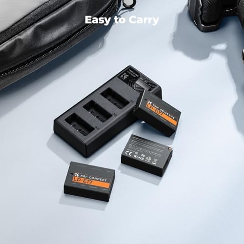 K&F CONCEPT 3 Pack LP E17 Battery and Upgraded 3 Slot LCD Charger Compatible with Canon EOS R50 R100 RP R10 R8  Powershot V1  T8i T7i T6i T6s SL2 SL3 M3 M5 M6 200D 750D 760D 800D 8000D Camera