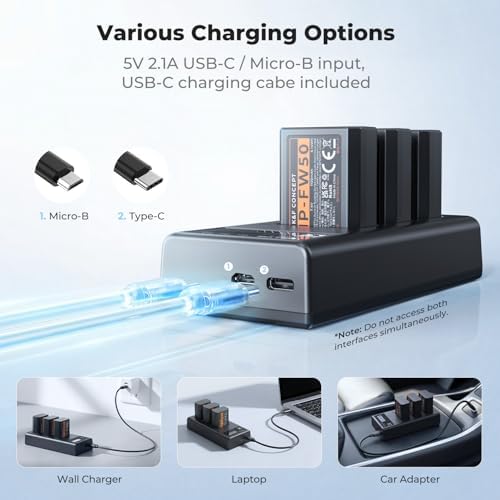 K&F CONCEPT 3 Pack NP FW50 Battery and Upgraded 3 Slot ZV E10 Battery Charger Compatible with Sony Alpha A6400 A6000 A6300 A6500 A5000 A5100 A7 A7II A7R A7RII A7S A7SII RX10 II III IV Cameras