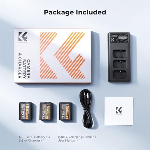 K&F CONCEPT 3 Pack NP FW50 Battery and Upgraded 3 Slot ZV E10 Battery Charger Compatible with Sony Alpha A6400 A6000 A6300 A6500 A5000 A5100 A7 A7II A7R A7RII A7S A7SII RX10 II III IV Cameras