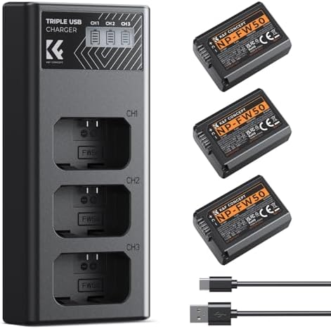K&F CONCEPT 3 Pack NP FW50 Battery and Upgraded 3 Slot ZV E10 Battery Charger Compatible with Sony Alpha A6400 A6000 A6300 A6500 A5000 A5100 A7 A7II A7R A7RII A7S A7SII RX10 II III IV Cameras