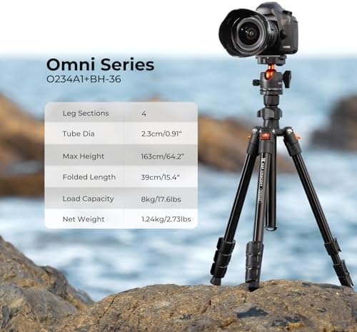 K&F CONCEPT 64 inch/163 cm Camera Tripod Lightweight Travel Outdoor DSLR Tripods with 360 Degree Ball Head Load Capacity 17 6 lbs/8 kg Cellphone Clip for Smartphone Live Streaming Vlog O234A1 BH 36