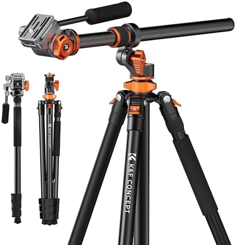 K&F CONCEPT 90/230cm Overhead Camera Tripod  Horizontal Shooting Video Tripods with Fluid Head Heavy Duty  Detachable Monopod  for Indoor and Outdoor Use T254A7 FH 03