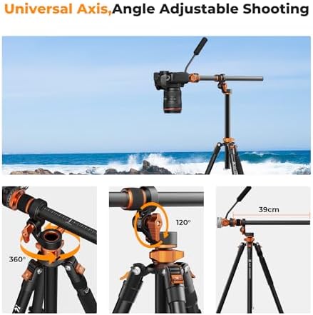 K&F CONCEPT 90/230cm Overhead Camera Tripod  Horizontal Shooting Video Tripods with Fluid Head Heavy Duty  Detachable Monopod  for Indoor and Outdoor Use T254A7 FH 03