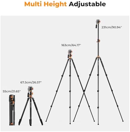 K&F CONCEPT 90/230cm Overhead Camera Tripod  Horizontal Shooting Video Tripods with Fluid Head Heavy Duty  Detachable Monopod  for Indoor and Outdoor Use T254A7 FH 03