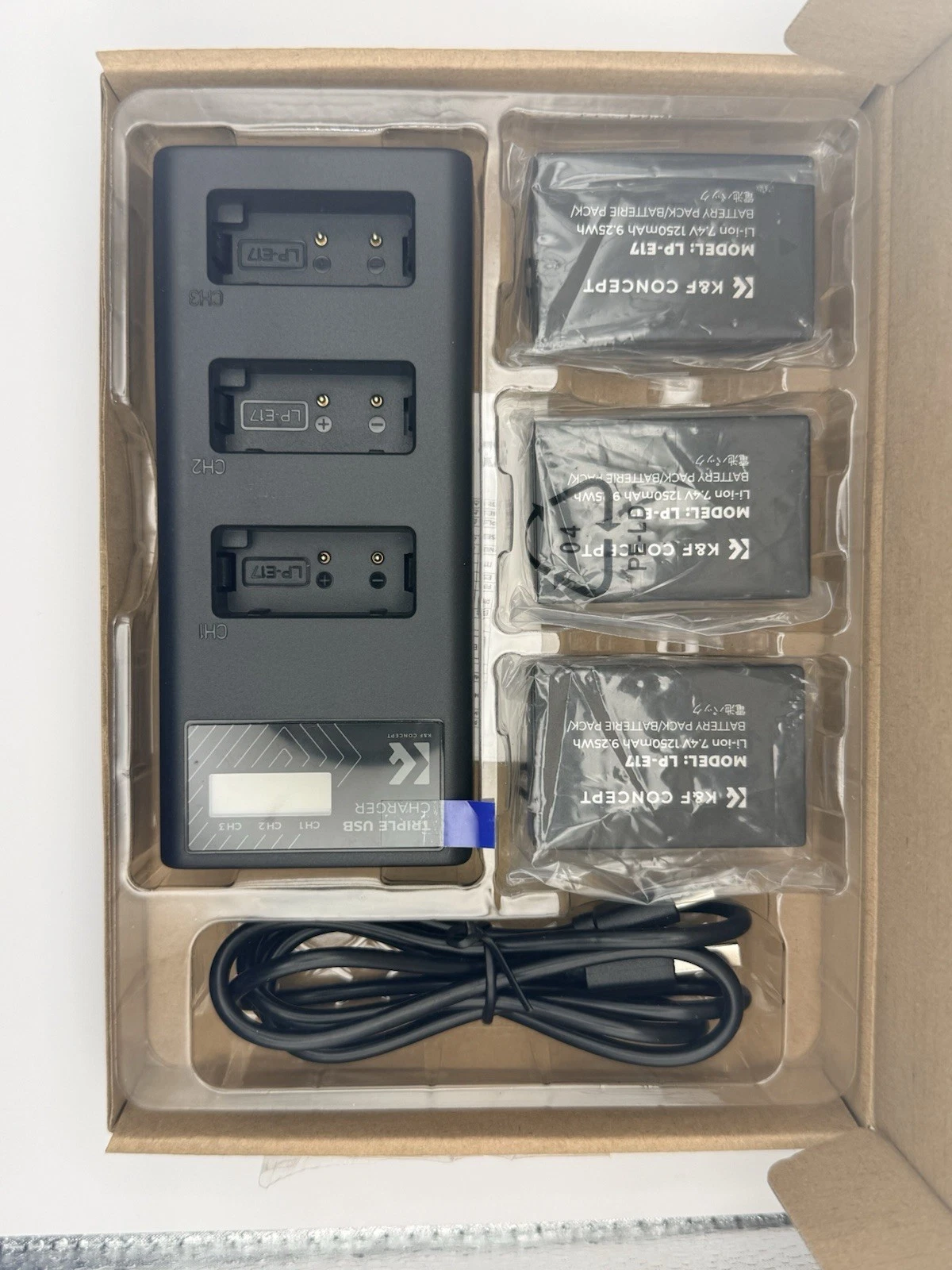 K&F CONCEPT LP E17 Battery & 3 slot LCD Charger for Canon EOS R100 R50 RP R8 M3