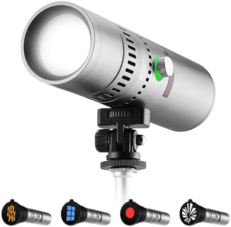 K&F CONCEPT SP25C 25W RGB Photography Flashlight with 20 Gobos & 4 Colors  9000mAh Portable Zoomable Video Spotlight  4000 Lux Studio Light for Portrait  Video Recording & Content Creation  Silver