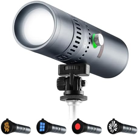 K&F CONCEPT SP25C 25W RGB Photography Flashlight with 20 Gobos & 4 Colors  9000mAh Portable Zoomable Video Spotlight  4000 Lux Studio Light for Portrait  Video Recording & Content Creation  Silver