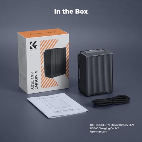 K&F CONCEPT V Mount Battery  99Wh 6700mAh V Mount Battery with PD 100W USB C Fast Charging  with Dual D TAP/A/USB C/DC/TFT Display/Emergency Light for Camera  Camcorder  Monitor  Video Light
