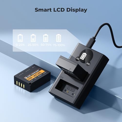 K&F Concept 1300mAh NP W126 NP W126S Battery and Charger for Fujifilm XM5  X100VI  X100V  XS10  XT30  XT30 II  XT20  XE4  A5  Dual Slot Fast Charger  Type C and Micro USB Input  2 Pack Battery