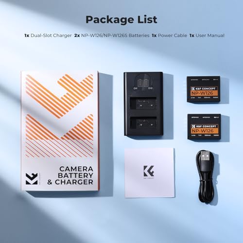 K&F Concept 1300mAh NP W126 NP W126S Battery and Charger for Fujifilm XM5  X100VI  X100V  XS10  XT30  XT30 II  XT20  XE4  A5  Dual Slot Fast Charger  Type C and Micro USB Input  2 Pack Battery