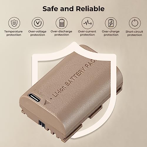 K&F Concept 2 Pack LP E6NH Battery with USB C 2H Fast Charging R7 Battery Compatible with Canon R7 R6 R5  5D 6D 7D Mark II III IV  90D 80D 70D  2250mAh