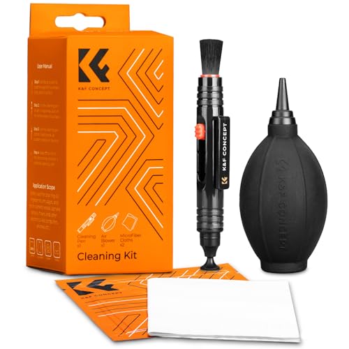 K&F Concept Kit de limpieza de cámara 4 en 1 con cepillo de lente, soplador de aire cohete, paño de limpieza de microfibra, kit limpiador de lentes para cámaras Canon Nikon Pentax Sony DSLR accesorios