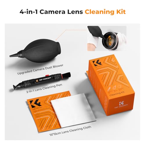 K&F Concept Kit de limpieza de cámara 4 en 1 con cepillo de lente, soplador de aire cohete, paño de limpieza de microfibra, kit limpiador de lentes para cámaras Canon Nikon Pentax Sony DSLR accesorios