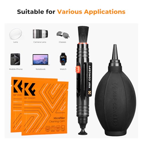 K&F Concept Kit de limpieza de cámara 4 en 1 con cepillo de lente, soplador de aire cohete, paño de limpieza de microfibra, kit limpiador de lentes para cámaras Canon Nikon Pentax Sony DSLR accesorios