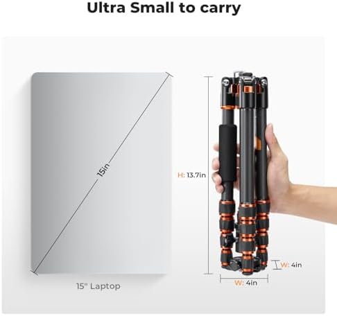 K&F Concept 60 inch Carbon Fiber Camera Tripod Super Lightweight Compact Travel Tripod with 360 Degree Ball Head Quick Release Plate Detachable Monopod 8KG Load Capacity for SLR DSLR C225C0  BA225 