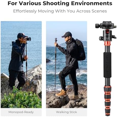K&F Concept 60 inch Carbon Fiber Camera Tripod Super Lightweight Compact Travel Tripod with 360 Degree Ball Head Quick Release Plate Detachable Monopod 8KG Load Capacity for SLR DSLR C225C0  BA225 