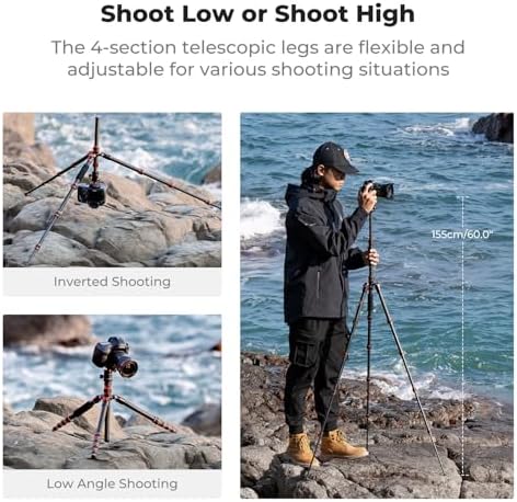K&F Concept 60 inch Carbon Fiber Camera Tripod Super Lightweight Compact Travel Tripod with 360 Degree Ball Head Quick Release Plate Detachable Monopod 8KG Load Capacity for SLR DSLR C225C0  BA225 