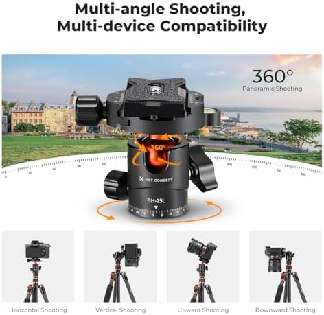 K&F Concept 60 inch Carbon Fiber Camera Tripod Super Lightweight Compact Travel Tripod with 360 Degree Ball Head Quick Release Plate Detachable Monopod 8KG Load Capacity for SLR DSLR C225C0  BA225 