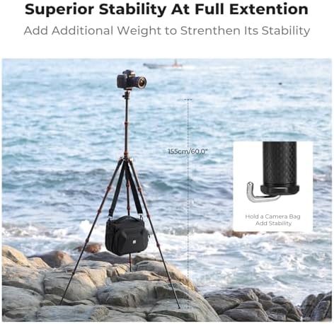 K&F Concept 60 inch Carbon Fiber Camera Tripod Super Lightweight Compact Travel Tripod with 360 Degree Ball Head Quick Release Plate Detachable Monopod 8KG Load Capacity for SLR DSLR C225C0  BA225 