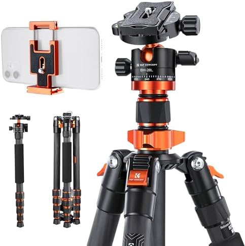 K&F Concept 60 inch Carbon Fiber Camera Tripod Super Lightweight Compact Travel Tripod with 360 Degree Ball Head Quick Release Plate Detachable Monopod 8KG Load Capacity for SLR DSLR C225C0  BA225 