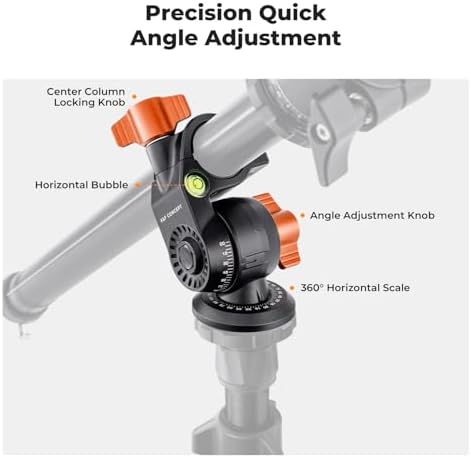 K&F Concept 76 inch Camera Tripod with Rotatable Multi Angle Center Column Lightweight Travel Outdoor DSLR Tripods with 360 Degree Ball Head Load Capacity 8kg/17 6lbs  Cellphone Clips for Smartphone