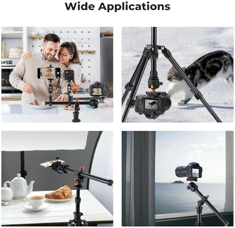 K&F Concept 76 inch Camera Tripod with Rotatable Multi Angle Center Column Lightweight Travel Outdoor DSLR Tripods with 360 Degree Ball Head Load Capacity 8kg/17 6lbs  Cellphone Clips for Smartphone