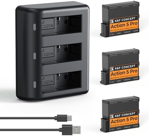 K&F Concept OSMO Action 6 Batería, paquete de 3 cargadores de batería OSMO Action 5 Pro compatibles con cámaras DJI OSMO 360, Action 5 Pro, Action 6, Action 4, Action 3